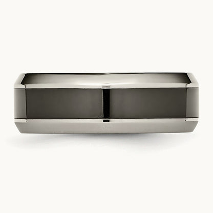 Polished with Black Ceramic Center Beveled Band — photo set
