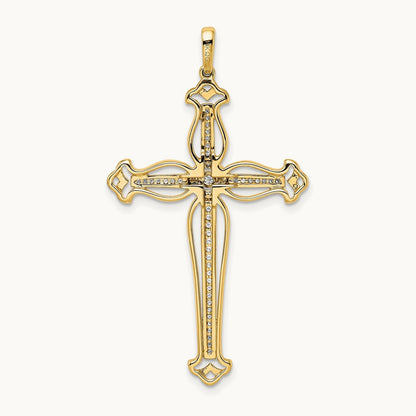 1/4ct. Diamond Fancy Budded Cross Pendant, 14K