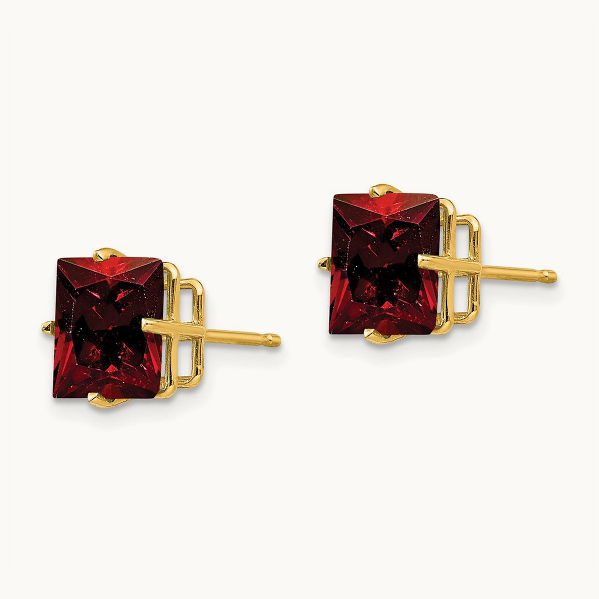 Princess Cut Garnet Earrings, 8mm, 14K