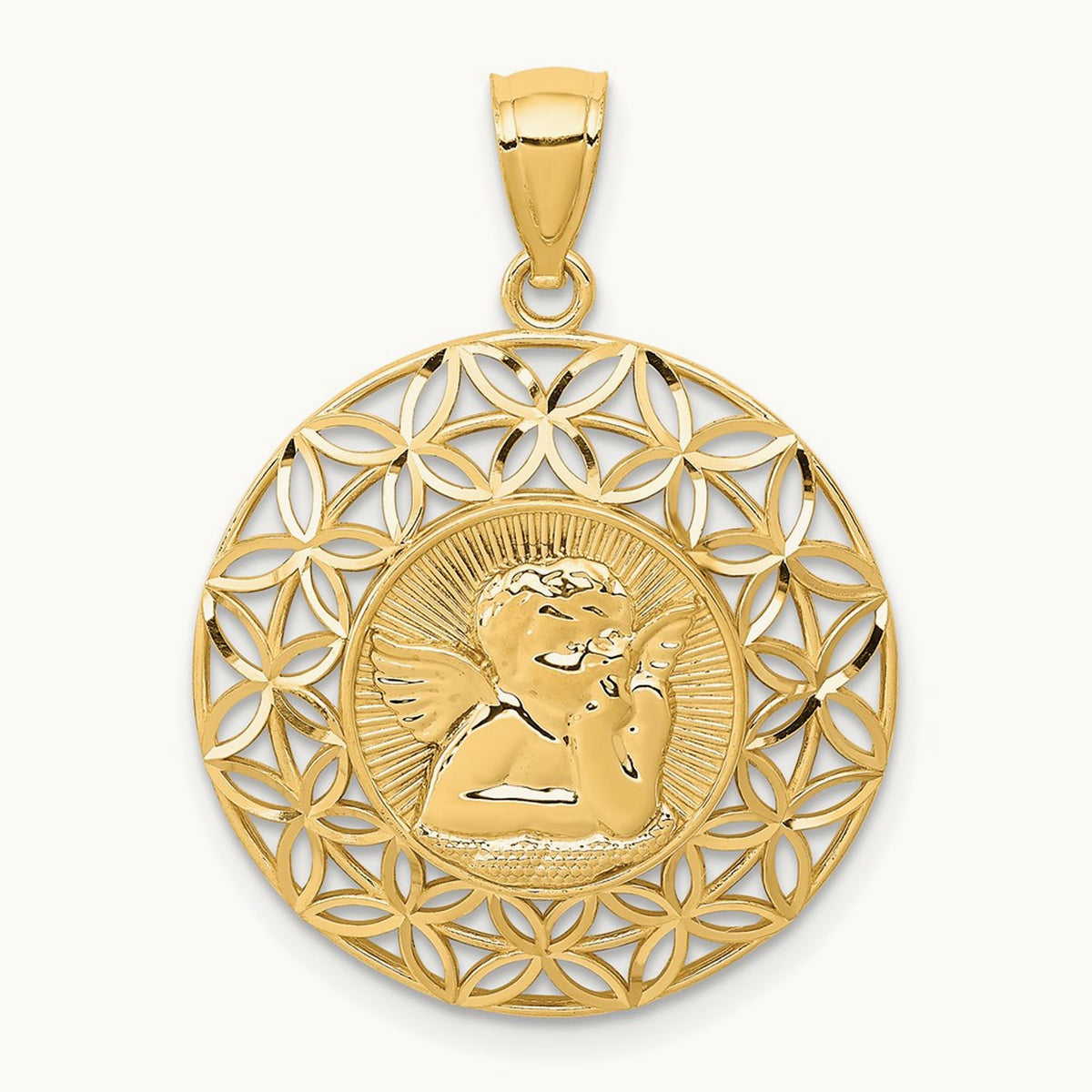 Polished Angel D/C Medal Pendant, 14K Gold