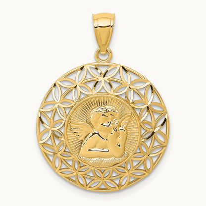 Polished Angel D/C Medal Pendant, 14K Gold