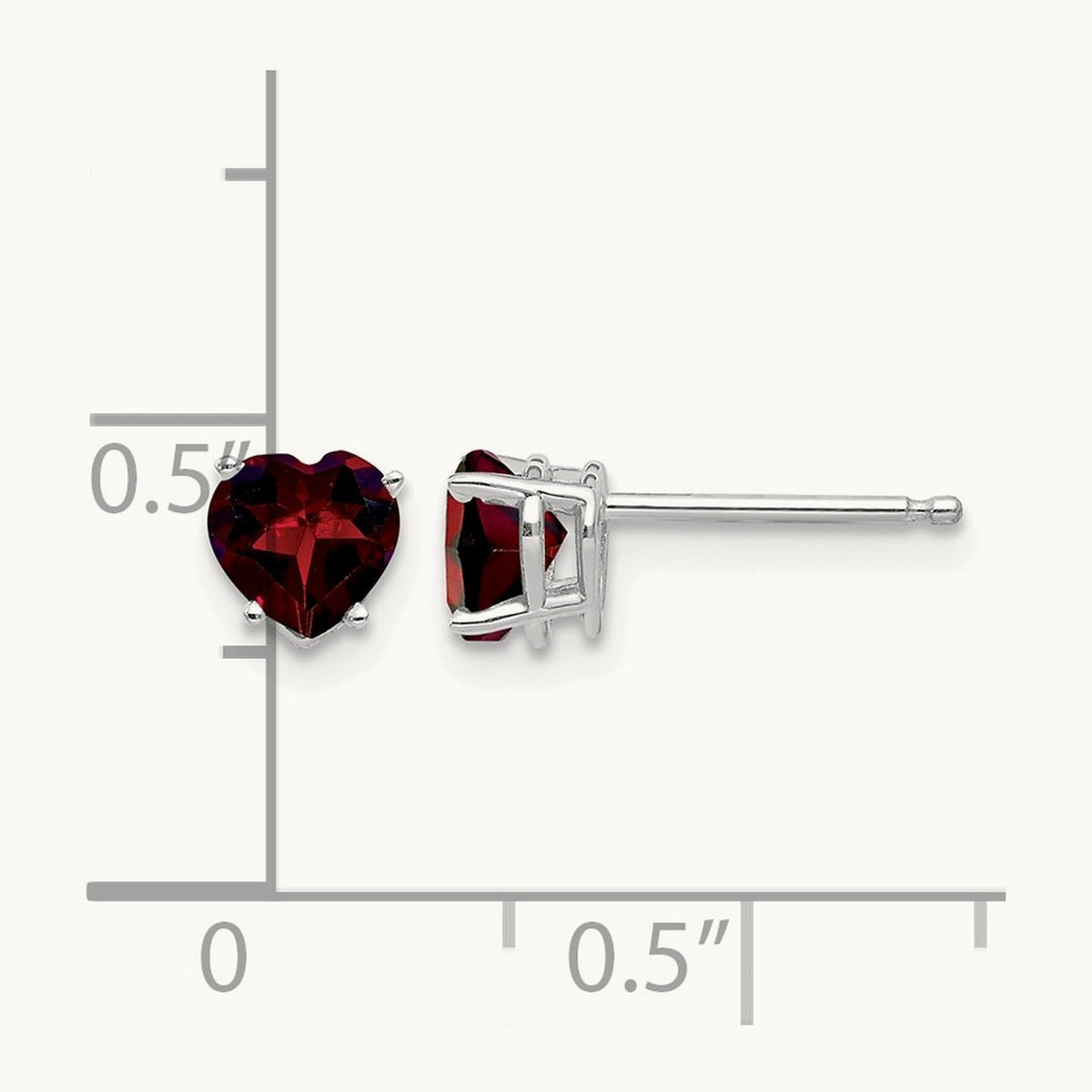 Heart Garnet Earrings, 5mm, 14K White Gold