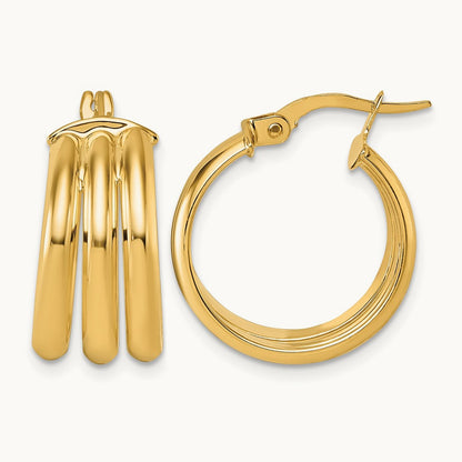 Polished Triple Row Hoop Earrings, 14K
