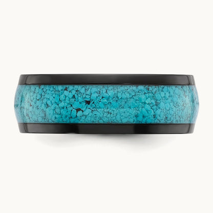 Polished Black IP-plated with Turquoise Inlay Band, 8mm, Titanium