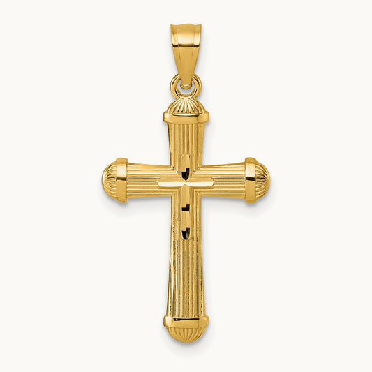 Polished and D/C Grooved Cross Pendant, 14K