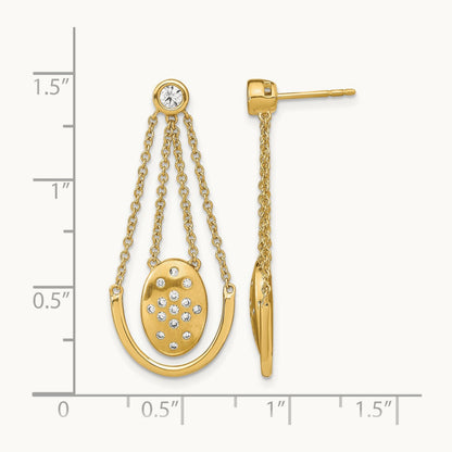 Satin/Polished Diamond Oval w/Chain Dangle Post Earrings, 14K