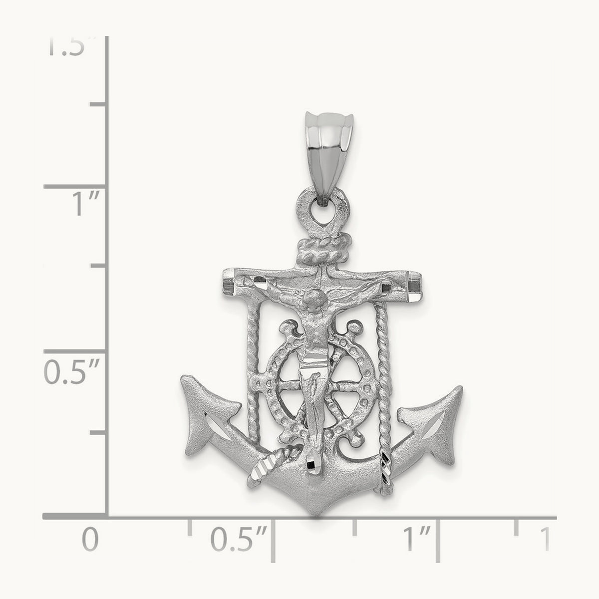 Mariners Crucifix Pendant — 14K White Gold, 31mm