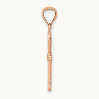 3D Polished Heart Key Charm, 14K Rose Gold