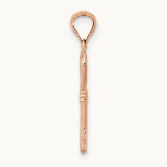 3D Polished Heart Key Charm, 14K Rose Gold