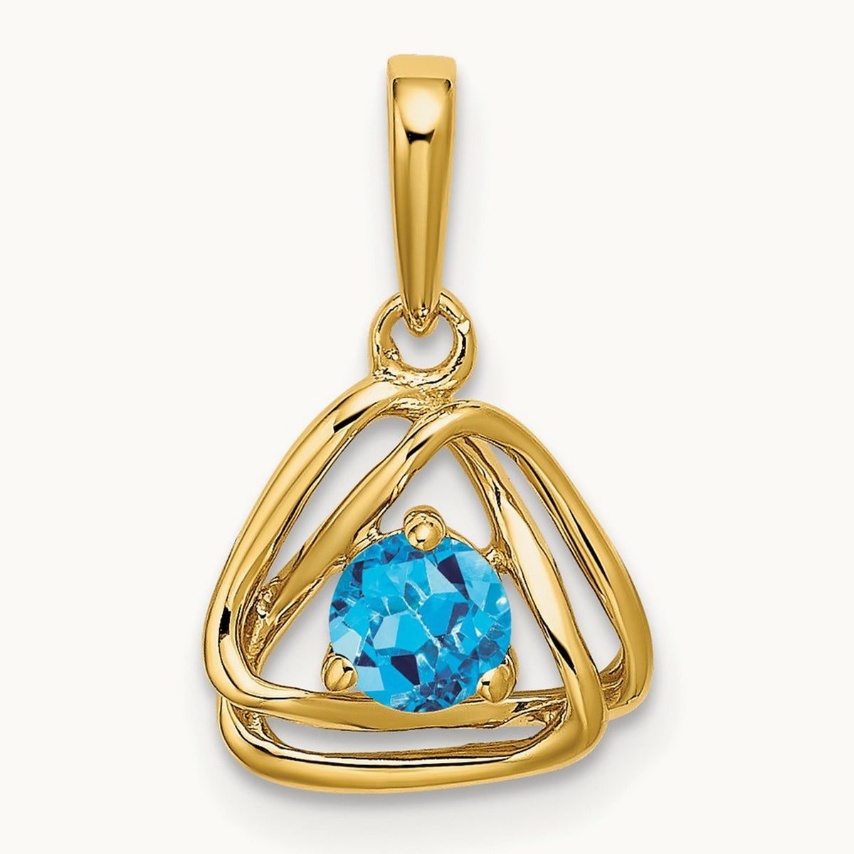Blue Topaz Triangle Pendant — 14K Yellow Gold