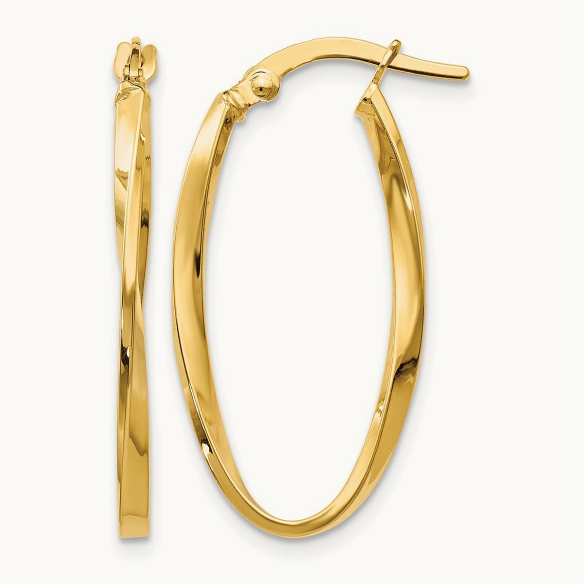 Twisted Oval Hoop Earrings — 14K Yellow Gold