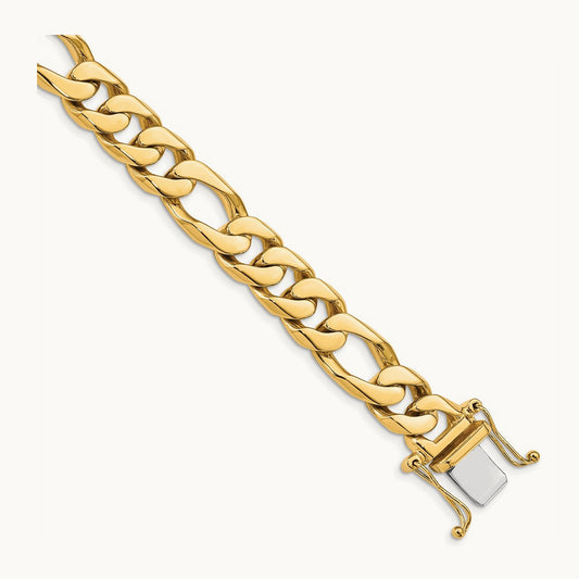 Hand-Polished Figaro Link Bracelet, 10mm, 14K