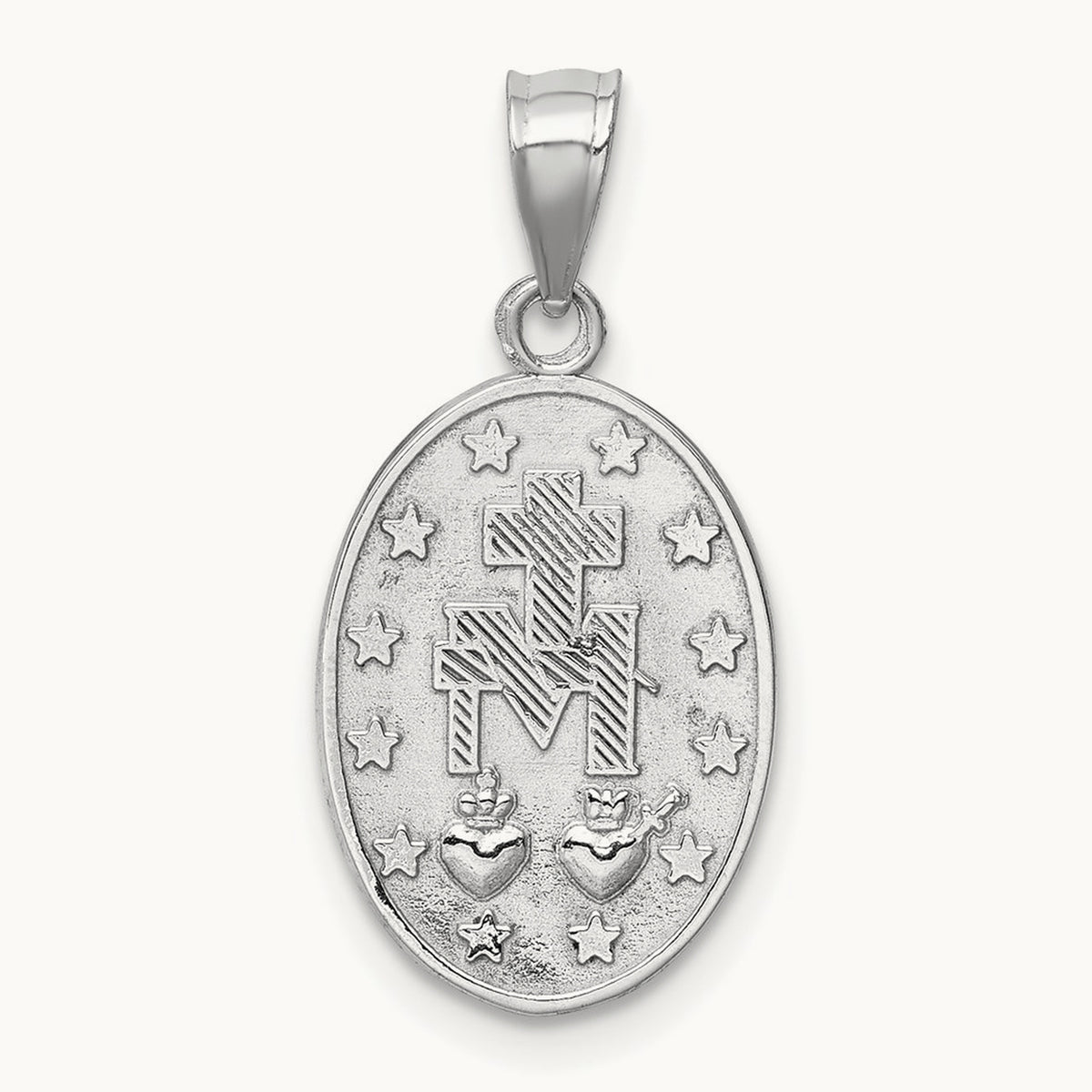 Polished Miraculous Medal Pendant — 14K White Gold