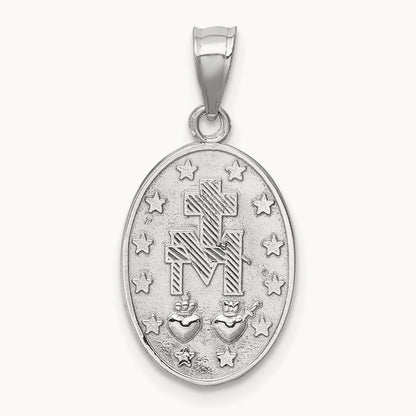 Polished Miraculous Medal Pendant — 14K White Gold