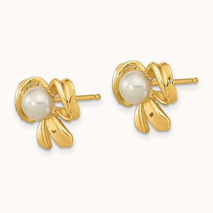 3- White Button Freshwater Cultured Pearl Post Earrings, 14K