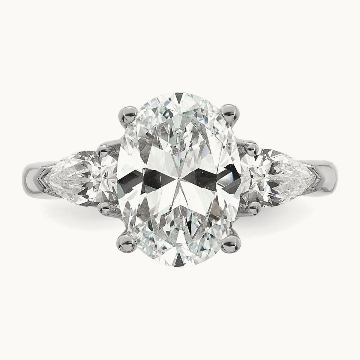 Oval/Pear 3 Stone Engagement Ring, 1.25-3.50 ct tw Lab-Grown Diamond — 3 5/8 ct, 14K White Gold