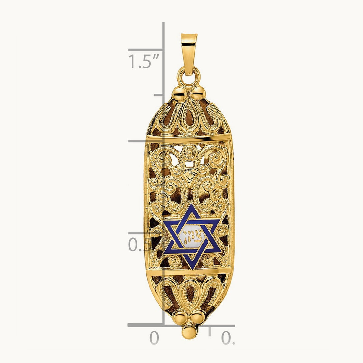 Polished Mezuzah Enameled Star Pendant, 14K