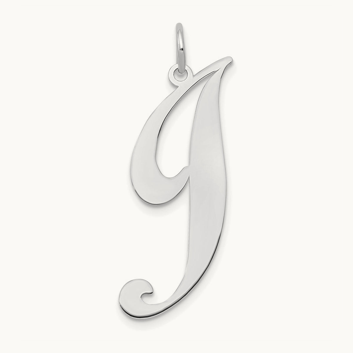 Large Fancy Script Initial Charm — 14K White Gold, J