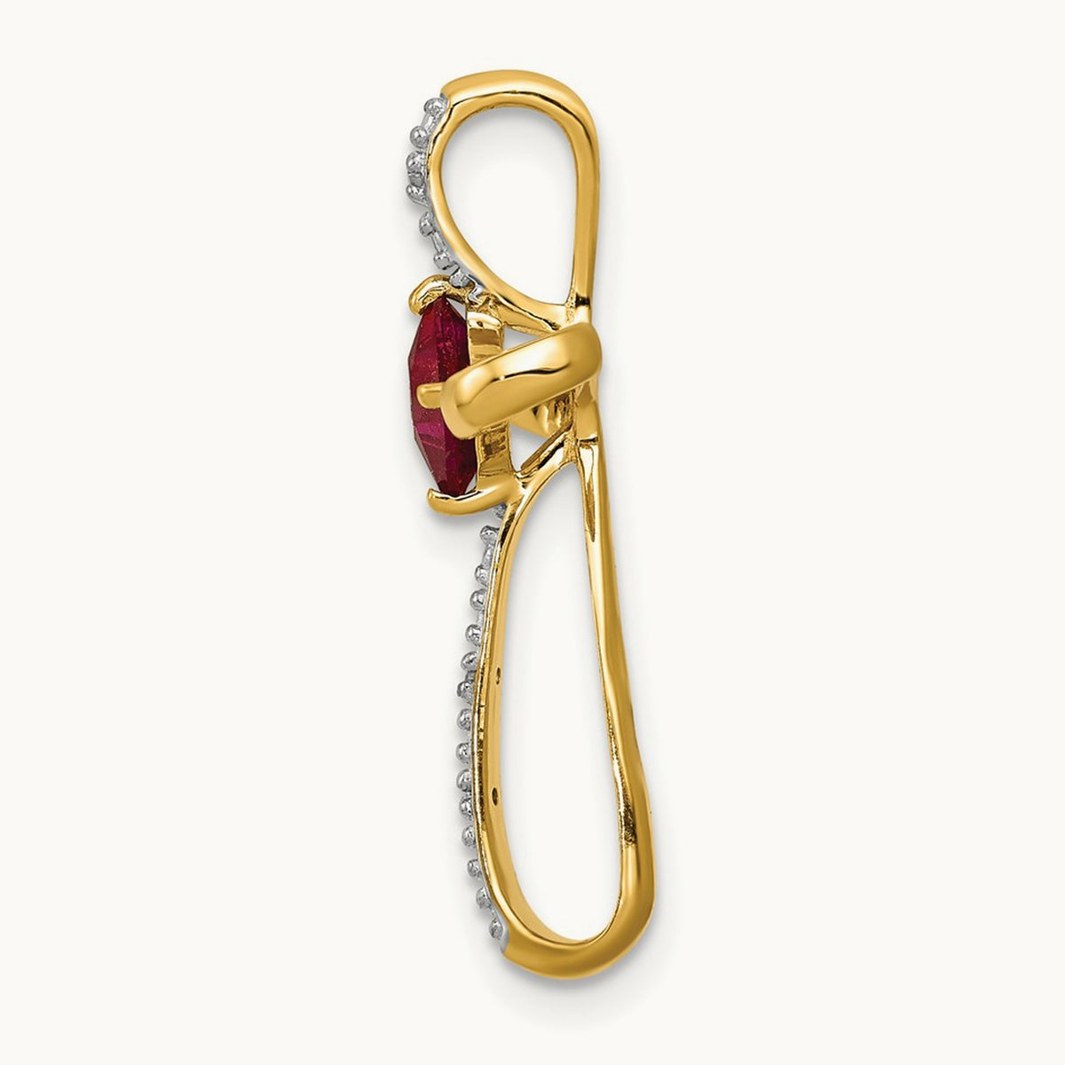 Lab Created Ruby and Diamond Cross Slide, 14K with Rhodium