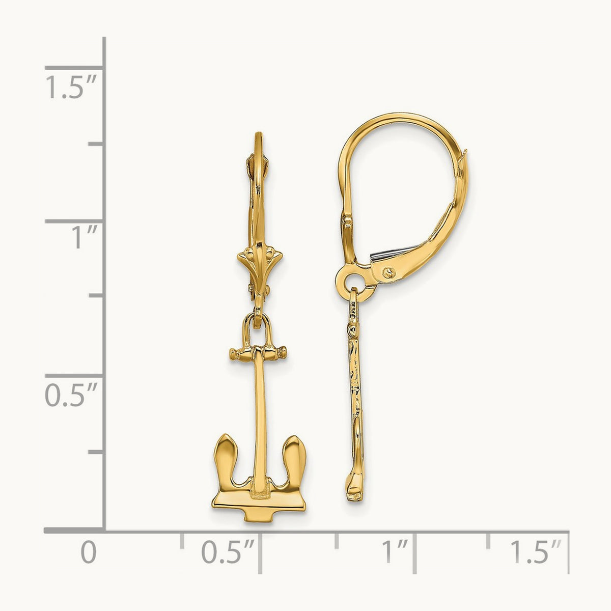 Polished Navy Anchor Leverback Earrings, 14K