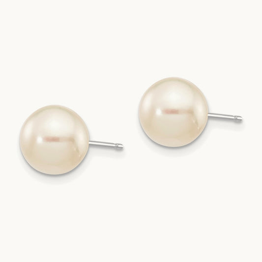 8- Round White Saltwater Akoya Cultured Pearl Earrings, 9mm, 14K White Gold