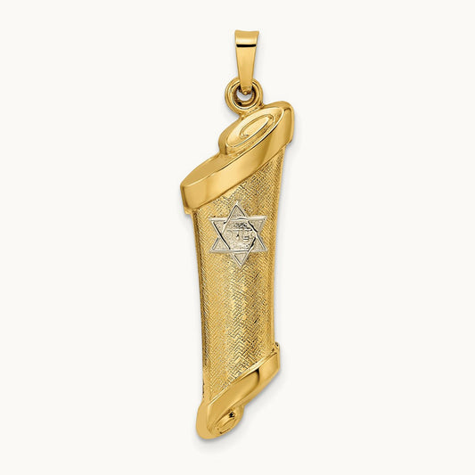 Hollow Torah Scroll and Star Pendant, 14K Two-tone