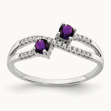 Two-stone Amethyst and Diamond Ring, 14K White Gold