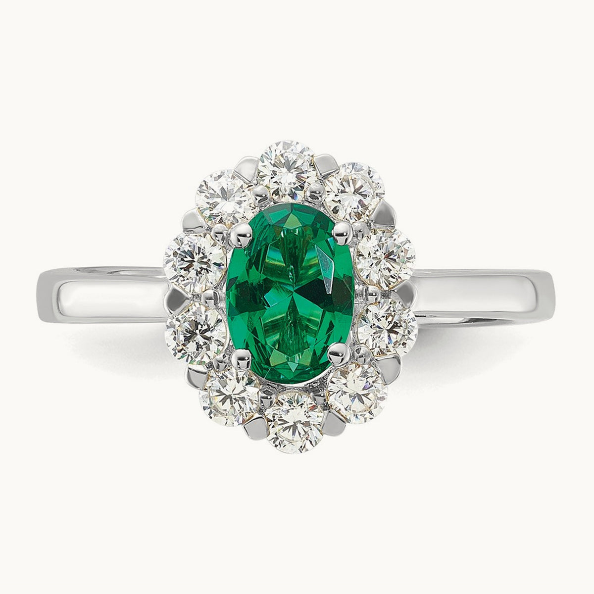 Created Emerald Halo Ring, 0.50 ct tw Lab-Grown Diamond — photo set