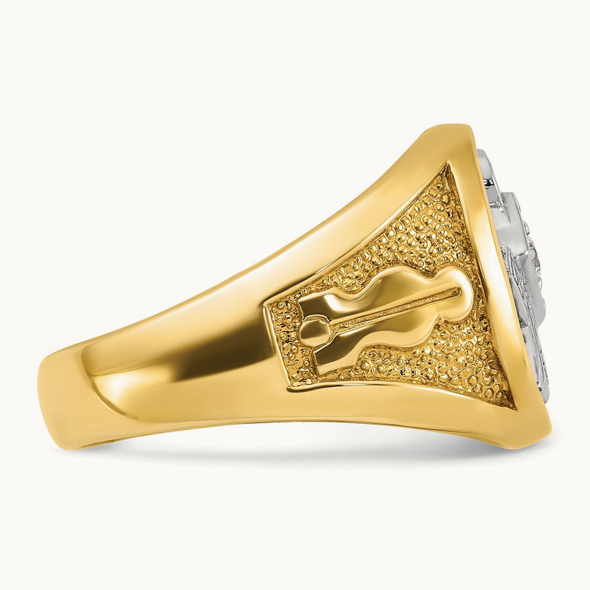 w/ White RH IBGoodman Textured Diamond Blue Lodge Masonic Ring, 14K