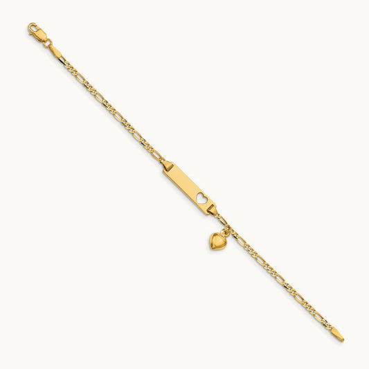 Cut-out Heart with Dangling Heart Children's Figaro Link ID Bracelet — 5.5mm