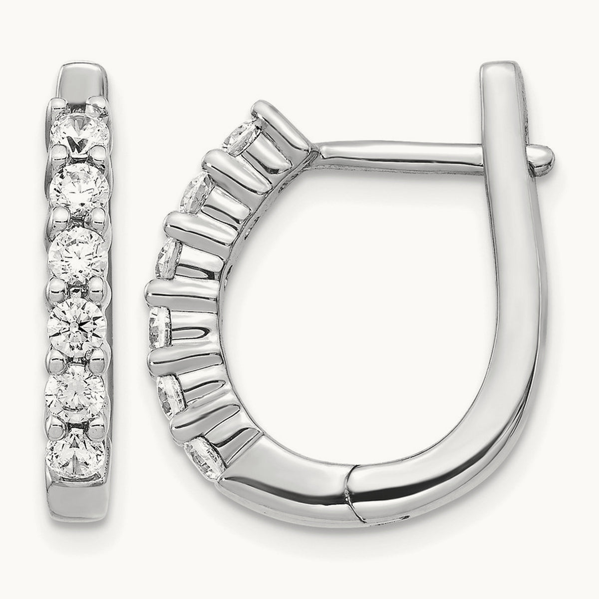 Diamond Hinged Hoop Earrings — 14K White Gold, 19mm