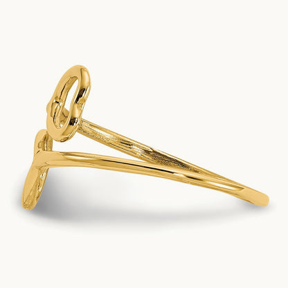 Double Heart Toe Ring, 14K