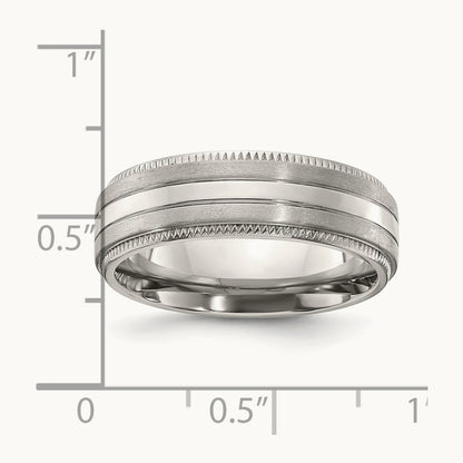 Brushed and Polished Textured Edge Band, 7mm, Titanium