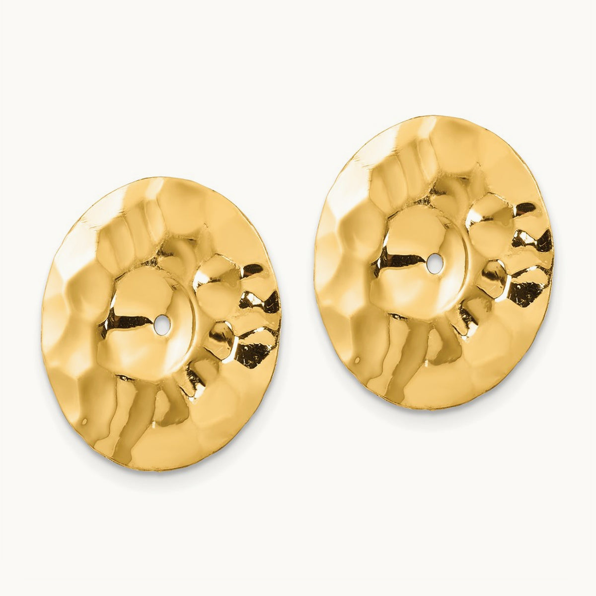 Polished Hammered Disc Earring Jackets — 14K Yellow Gold