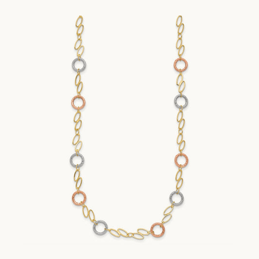 Tri-color Circles Necklace, 14K