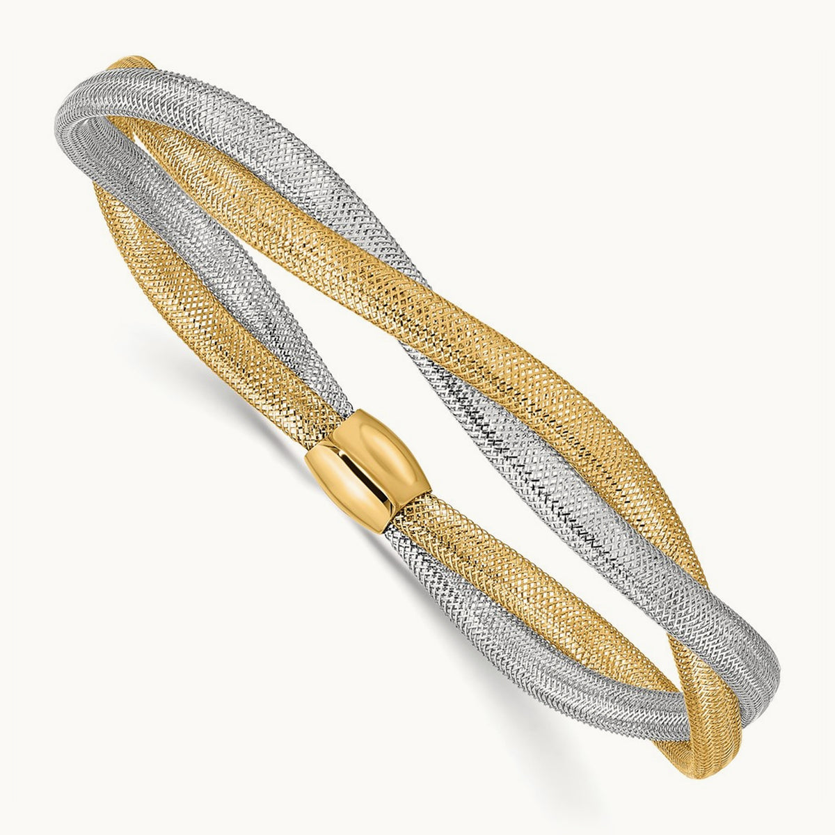Twisted Woven Mesh Stretch Bracelet, 14K with Rhodium