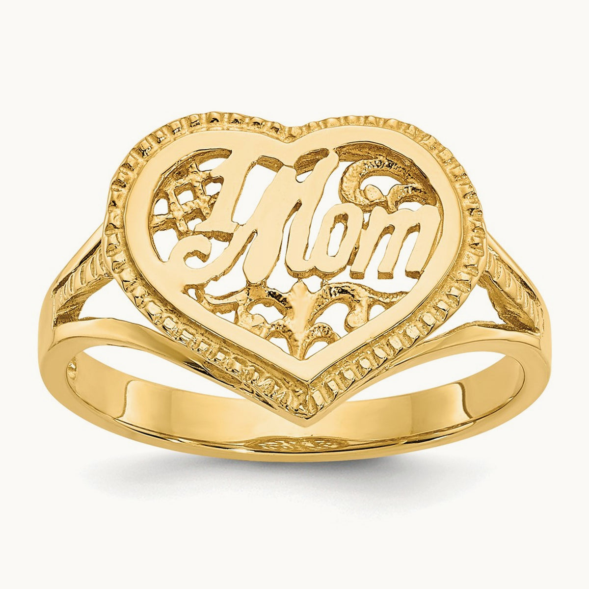 #1 Mom in Heart Ring, 14K