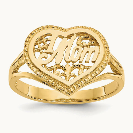 #1 Mom in Heart Ring, 14K