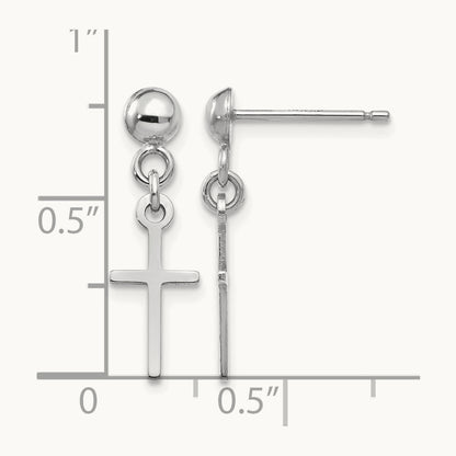 Polished Cross Dangle Post Earrings — 14K White Gold, 20.5mm