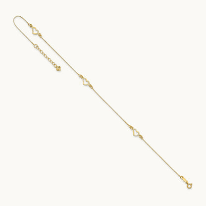 Diamond-cut Heart 10in Plus 1in ext. Anklet, 14K