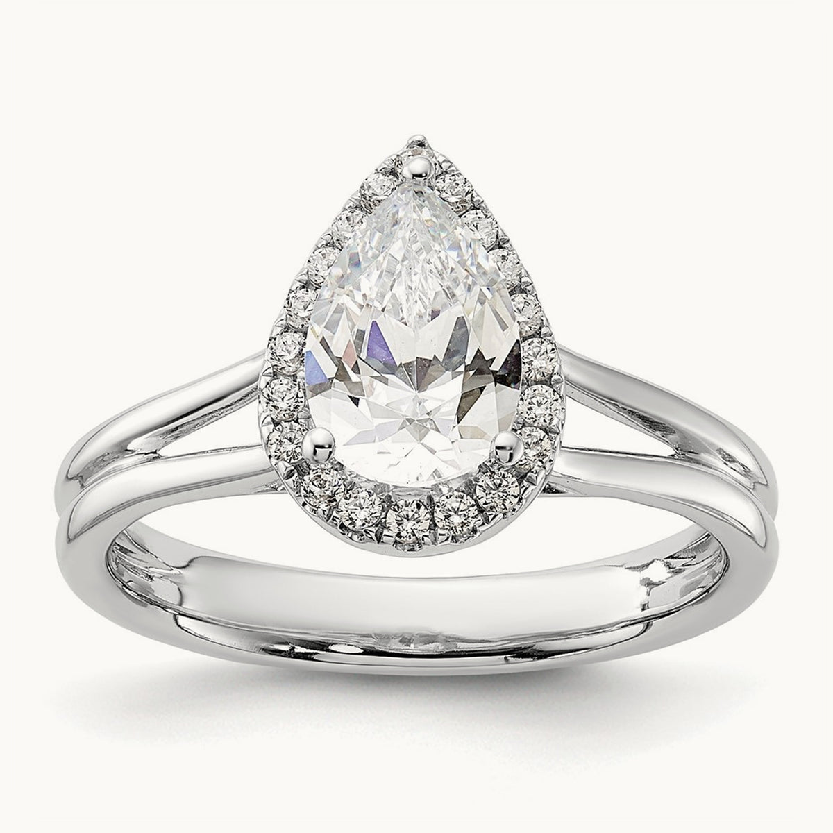 Pear Halo Semi-Mount Split Shank Engagement Ring, 0.07-0.20 ct tw — 1/6 ct, 14K White Gold