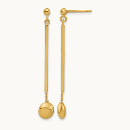 Polished Bar with Bead Dangle Post Earrings, 14K — Leslie's