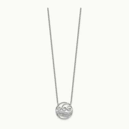 Polished Diamond Circle with Waves Necklace, 14K White Gold