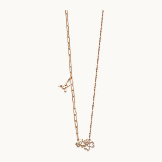 Clover & Hummingbird Necklace, 0.10 ct tw Lab-Grown Diamond