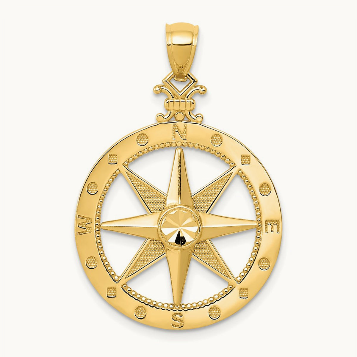 Diamond-Cut Polished and Satin Compass Pendant, 14K