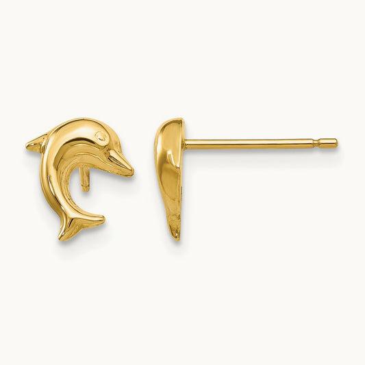 Small Dolphin Post Earrings, 14K
