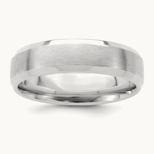 Light Comfort Fit Brush Satin Fancy Band, 14K White Gold