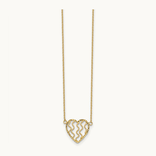 Polished Satin and D/C Heart 18in Necklace, 14K
