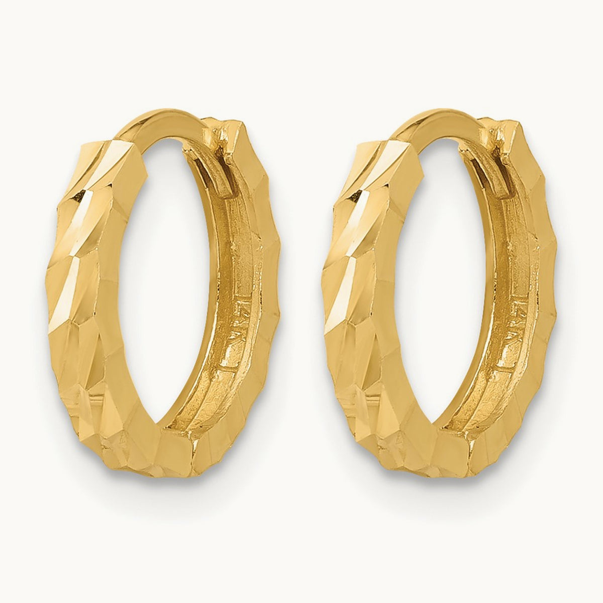 Polished and Diamond-cut Huggie Hoop Earrings, 14K — Leslie's