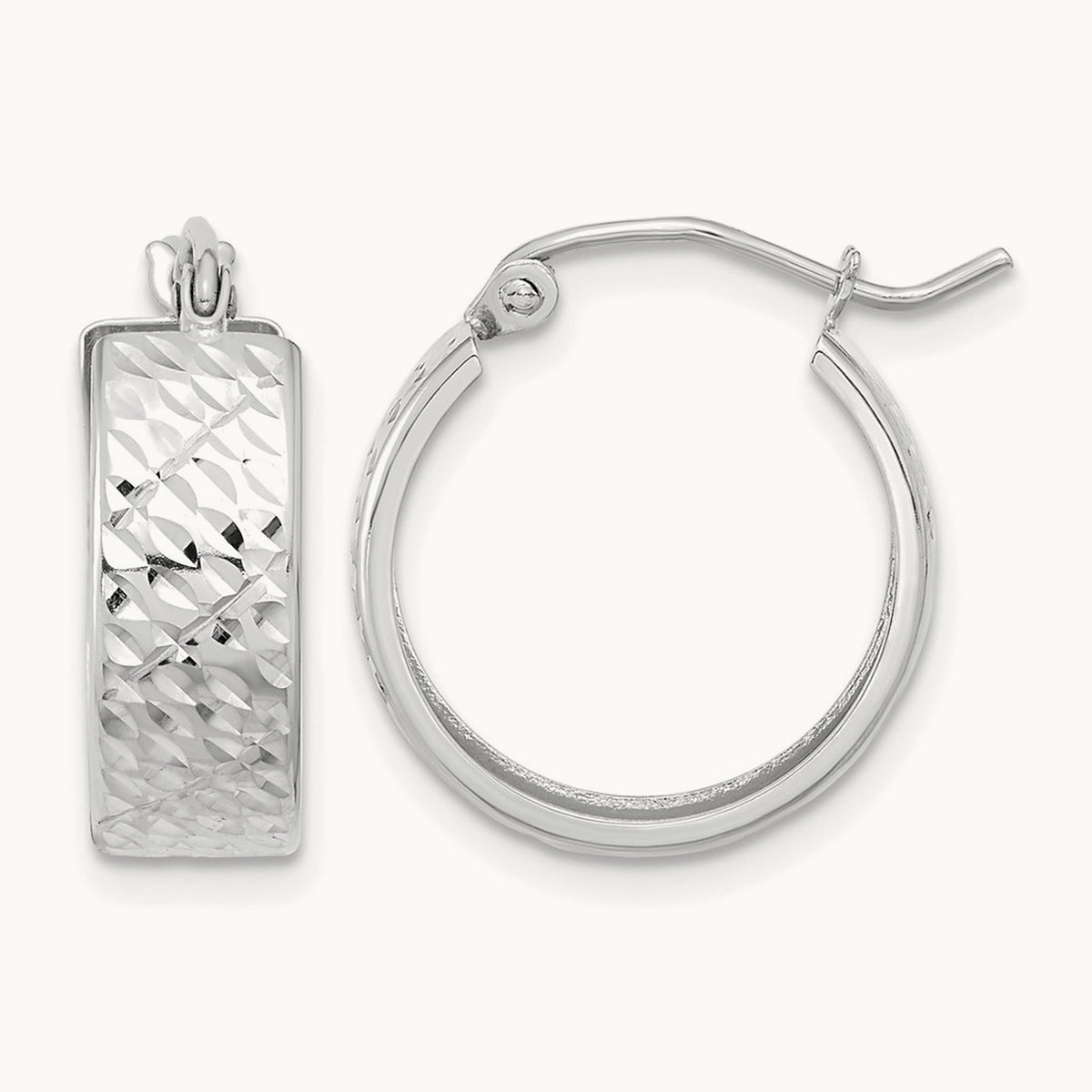 Diamond-cut Hoop Earrings — 14K White Gold